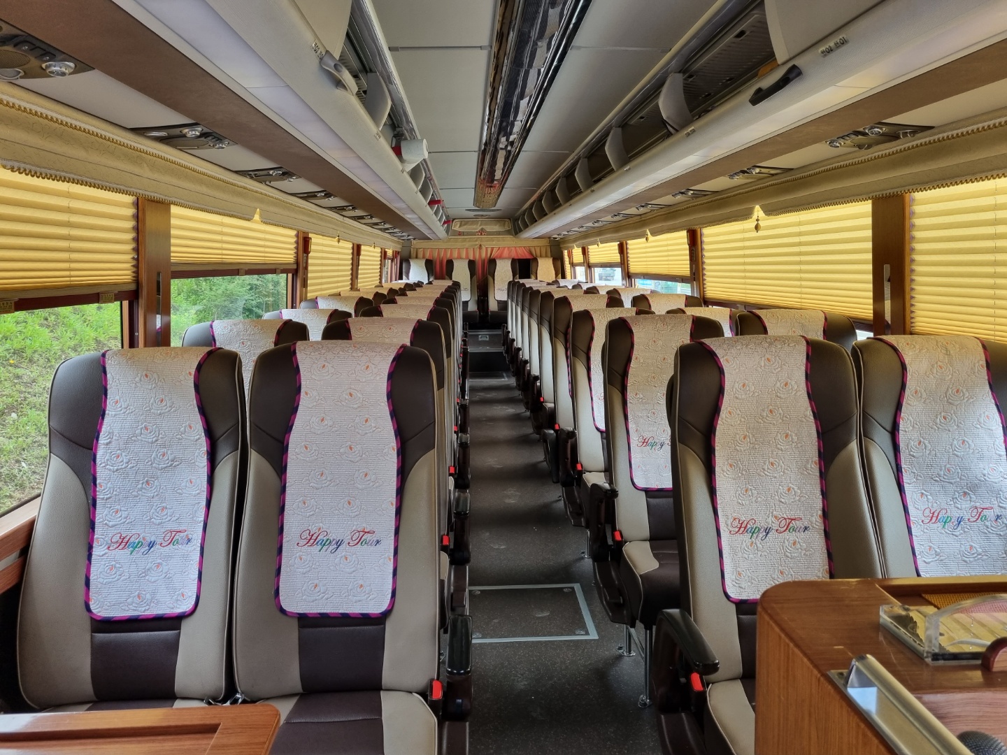 Premium passenger seats inside 45 passenger charter bus